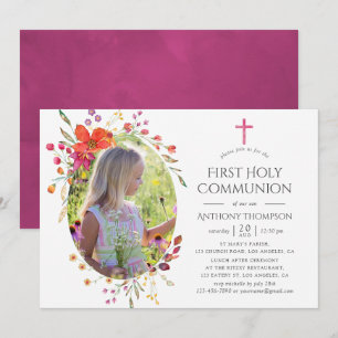 Invitation Fleur sauvage Aquarelle Première sainte communion