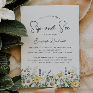 Invitation Fleur sauvage Aquarelle Sip et voir Baby shower