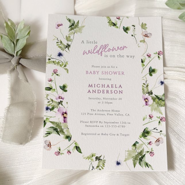 Invitation Fleur sauvage Aquarelle sur le chemin Baby shower (Créateur téléchargé)