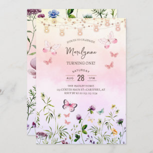 Invitation Fleur sauvage arc-en-ciel Boho 1er anniversaire