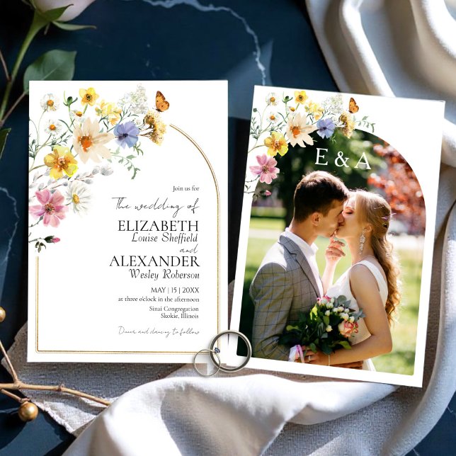 Invitation Fleur sauvage Arch Gold Frame | Mariage photo Boho (Créateur téléchargé)
