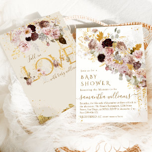 Invitation Fleur sauvage Automne Élégant Gold Baby Girl Douch