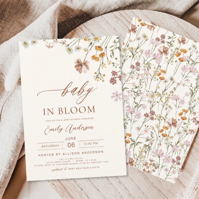 Invitation Fleur sauvage Baby in Bloom Baby shower Terracotta (Créateur téléchargé)