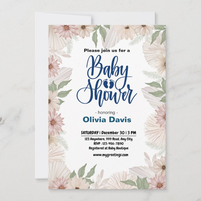 Invitation fleur sauvage Baby shower (Devant)