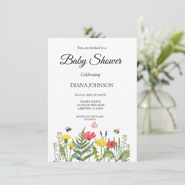 Invitation fleur sauvage baby shower (Debout devant)