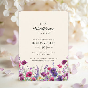 Invitation Fleur sauvage, Baby shower à fleurs violettes