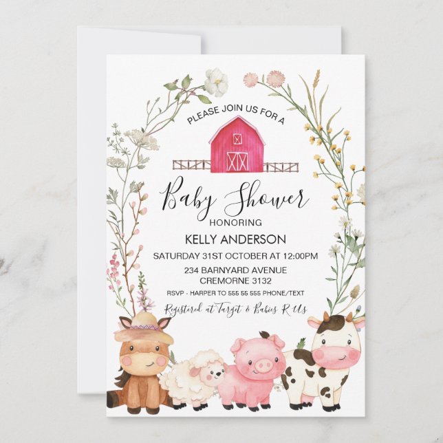 Invitation Fleur sauvage  Baby shower de couronne (Devant)