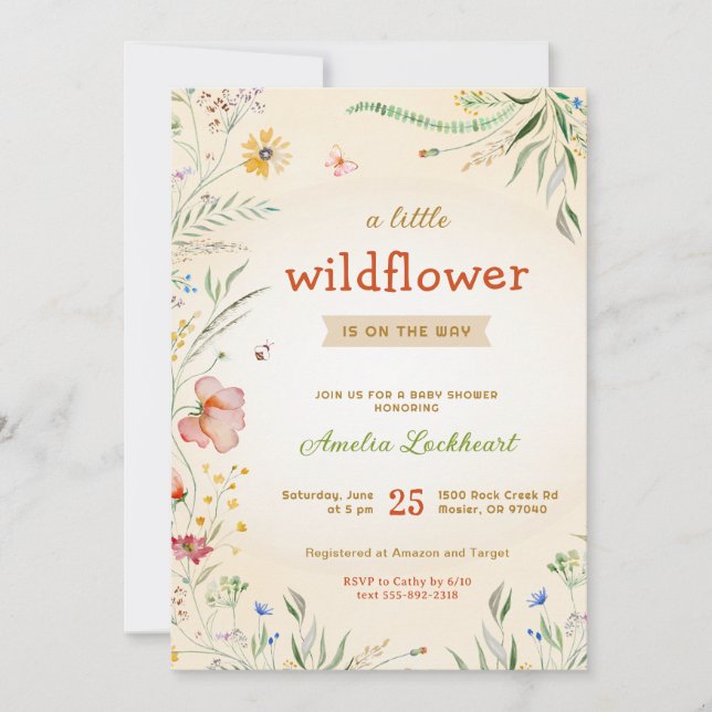 Invitation Fleur sauvage Baby shower Floral Été Chic Parsemer (Devant)