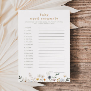 Invitation Fleur sauvage Baby Word Scramble Téléchargeable Ca