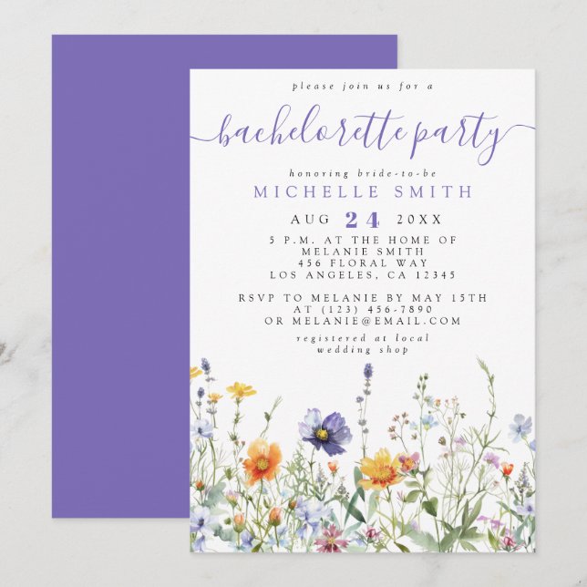 Invitation Fleur sauvage Bachelorette (Devant / Derrière)