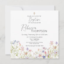 Invitation fleur sauvage Baptême fille