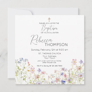 Invitation fleur sauvage Baptême fille