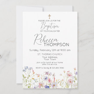 Invitation fleur sauvage Baptême fille