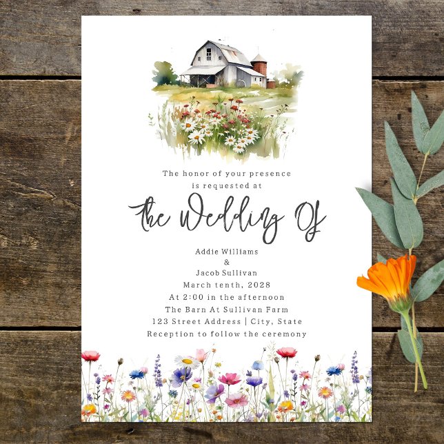 Invitation Fleur sauvage Barn Rustic Mariage (Créateur téléchargé)