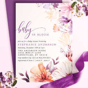 Invitation Fleur Sauvage Bébé Rose Violet Romantique en Fleur