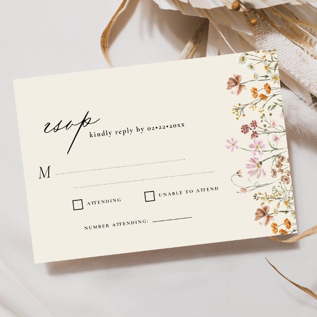 Invitation Fleur sauvage Beige Boho Jardin Mariage RSVP (Créateur téléchargé)