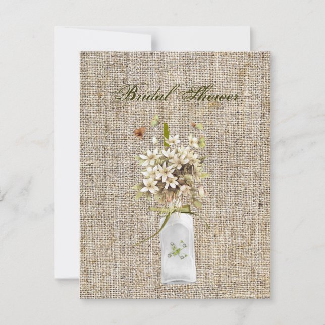 Invitation fleur sauvage beige hippie bohème mariage burlap (Devant)