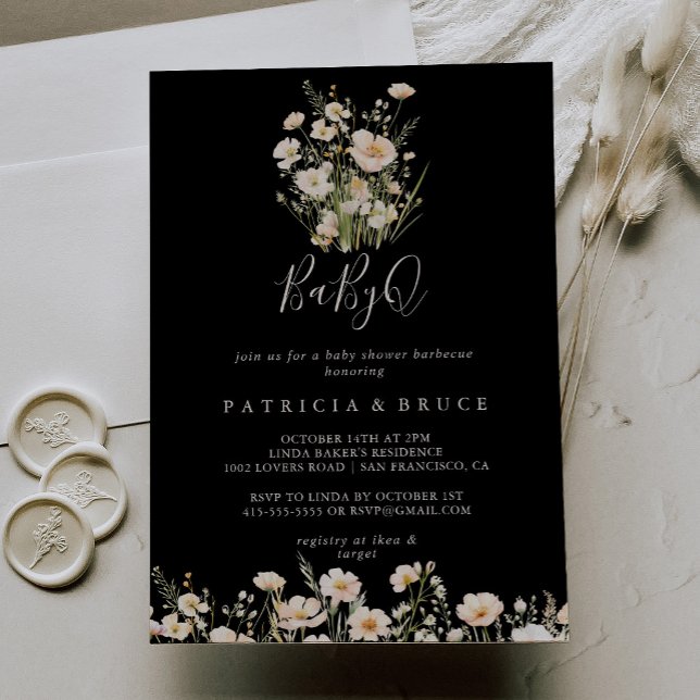 Invitation Fleur sauvage Black BabyQ Baby shower Barbecue (Créateur téléchargé)