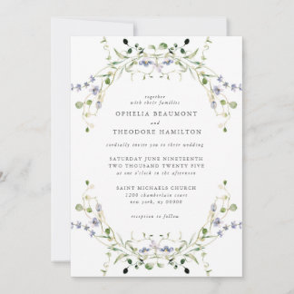 Invitation Fleur sauvage Bleu Aquarelle Mariage élégant
