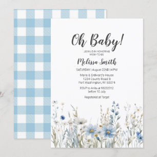 Invitation Fleur sauvage bleu baby shower