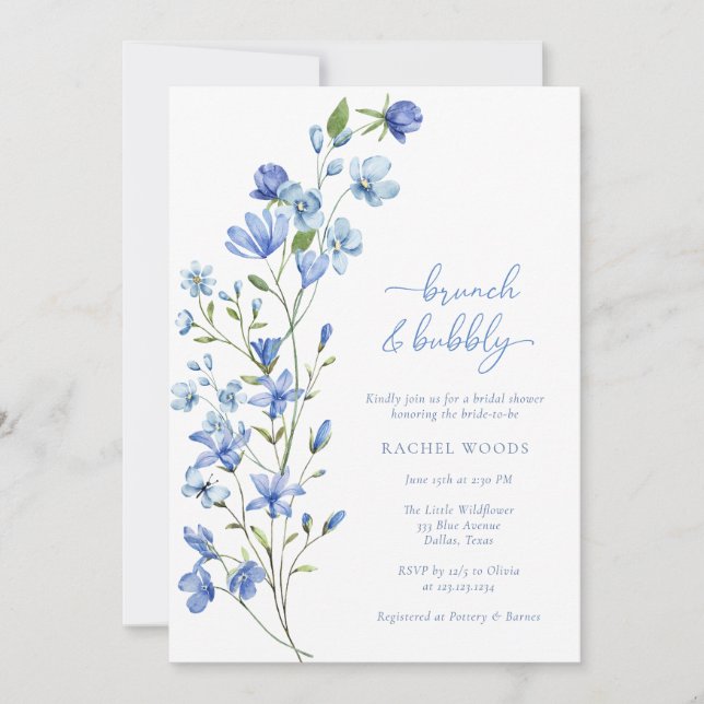 Invitation Fleur sauvage bleu Brunch & Fête des mariées de bu (Devant)