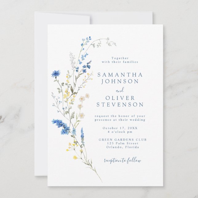 Invitation Fleur sauvage bleu clair Rustic Boho Mariage (Devant)