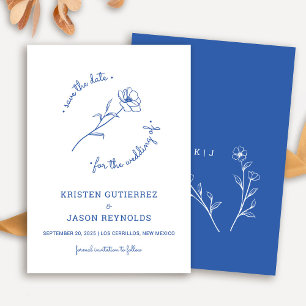 Invitation Fleur sauvage Bleu Cobalt Enregistrer La Date