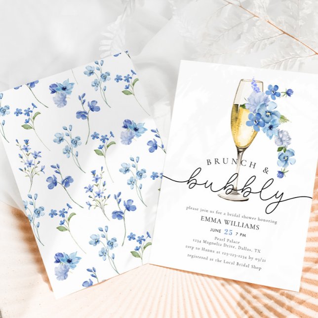 Invitation Fleur sauvage bleu Dusty Brunch Fête des mariées B (Créateur téléchargé)