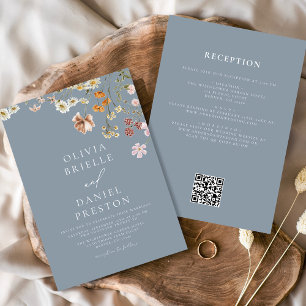 Invitation Fleur sauvage bleu Dusty tout en un Mariage de cod