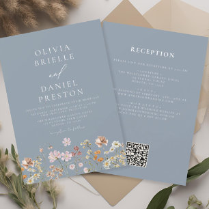 Invitation Fleur sauvage bleu Dusty tout en un Mariage de cod