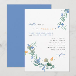 Invitation Fleur sauvage bleu et orange Mariage coloré Invit