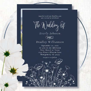 Invitation Fleur sauvage bleu marine Boho Mariage floral mini