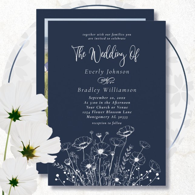 Invitation Fleur sauvage bleu marine Boho Mariage floral mini (Créateur téléchargé)