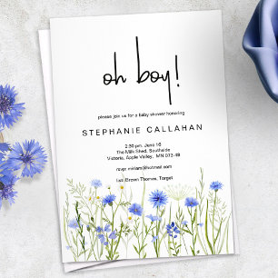 Invitation Fleur sauvage bleu oh garçon baby shower invitatio