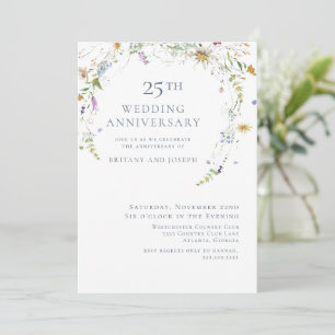 Invitation Fleur Sauvage Bleue Florale 25e Anniversaire de Ma