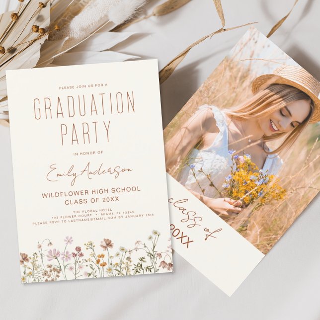 Invitation Fleur sauvage Bloom Graduation Party Boho (Créateur téléchargé)