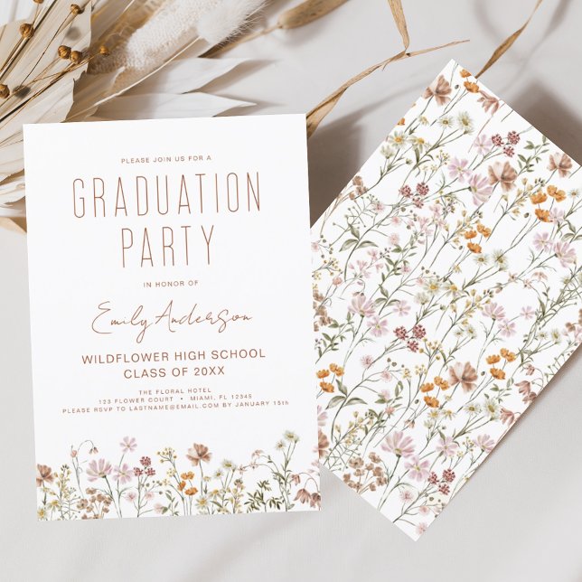 Invitation Fleur sauvage Bloom Graduation Party Boho (Créateur téléchargé)