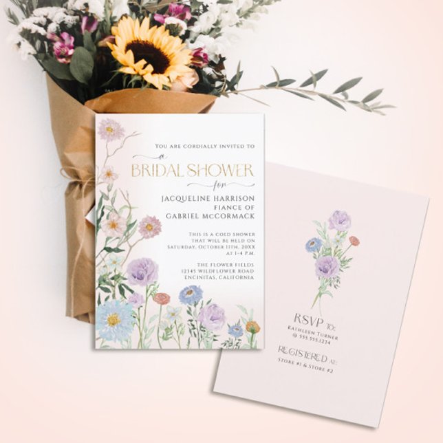 Invitation Fleur sauvage Blush Floral Aquarelle Élégante nupt (Créateur téléchargé)