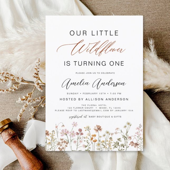Invitation Fleur sauvage Boho 1er Jardin d'anniversaire (Créateur téléchargé)