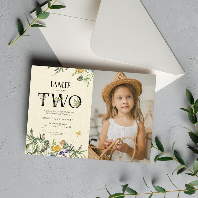 Invitation Fleur sauvage Boho 2e anniversaire fille photo (Créateur téléchargé)