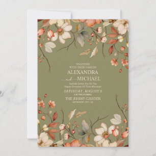 Invitation Fleur sauvage Boho Automne Mariage vert