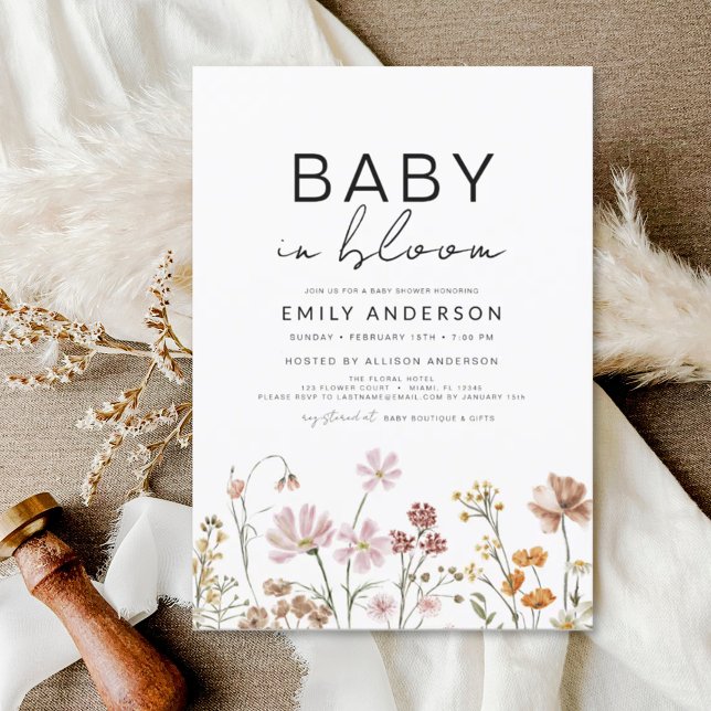 Invitation Fleur sauvage Boho Baby dans le Baby shower en fle (Créateur téléchargé)