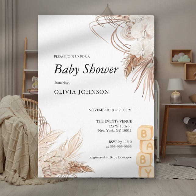 Invitation Fleur sauvage Boho Baby shower Brown neutre pour l (Créateur téléchargé)