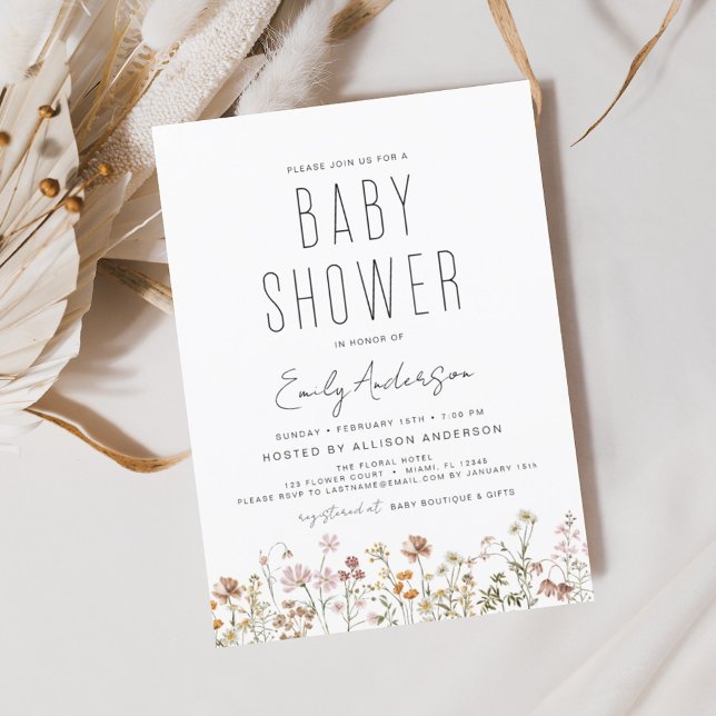 Invitation Fleur sauvage Boho Baby shower élégant moderne (Créateur téléchargé)