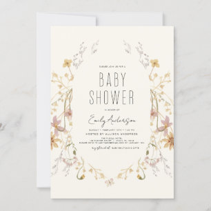 Invitation Fleur sauvage Boho Baby shower élégant moderne