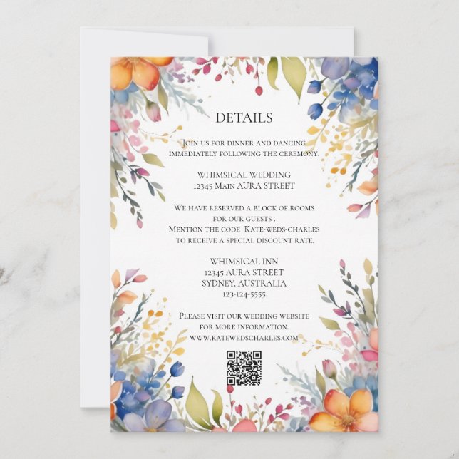 Invitation Fleur sauvage boho chic à fleurs wreath mariage dé (Devant)