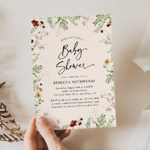 Invitation Fleur sauvage Boho Chic en Baby shower rose pâle