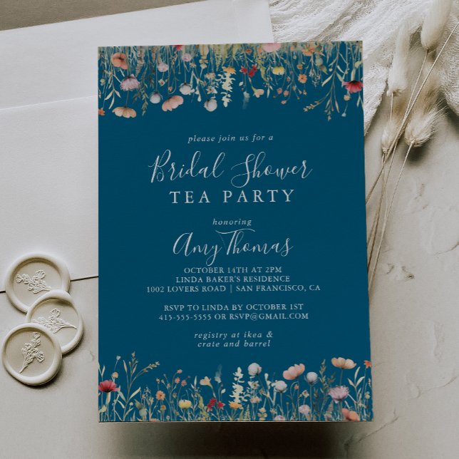 Invitation Fleur sauvage Boho de la marine Fête des mariées T (Créateur téléchargé)
