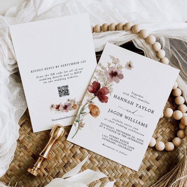 Invitation Fleur sauvage Boho Fall QR Code RSVP Mariage (Créateur téléchargé)