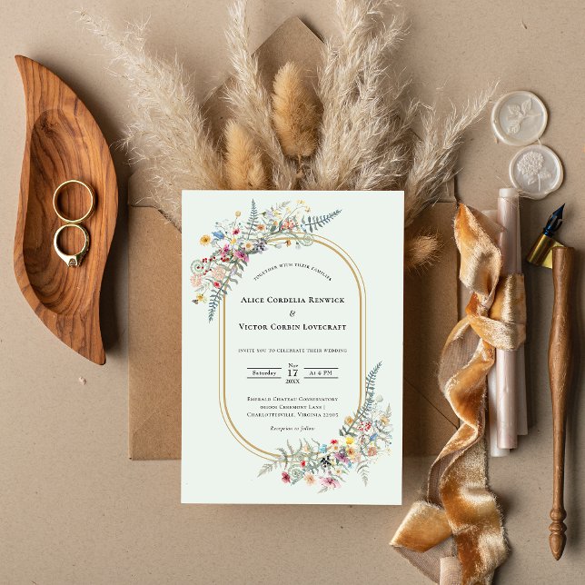 Invitation Fleur sauvage Boho Fern Mint Mariage vert (Créateur téléchargé)